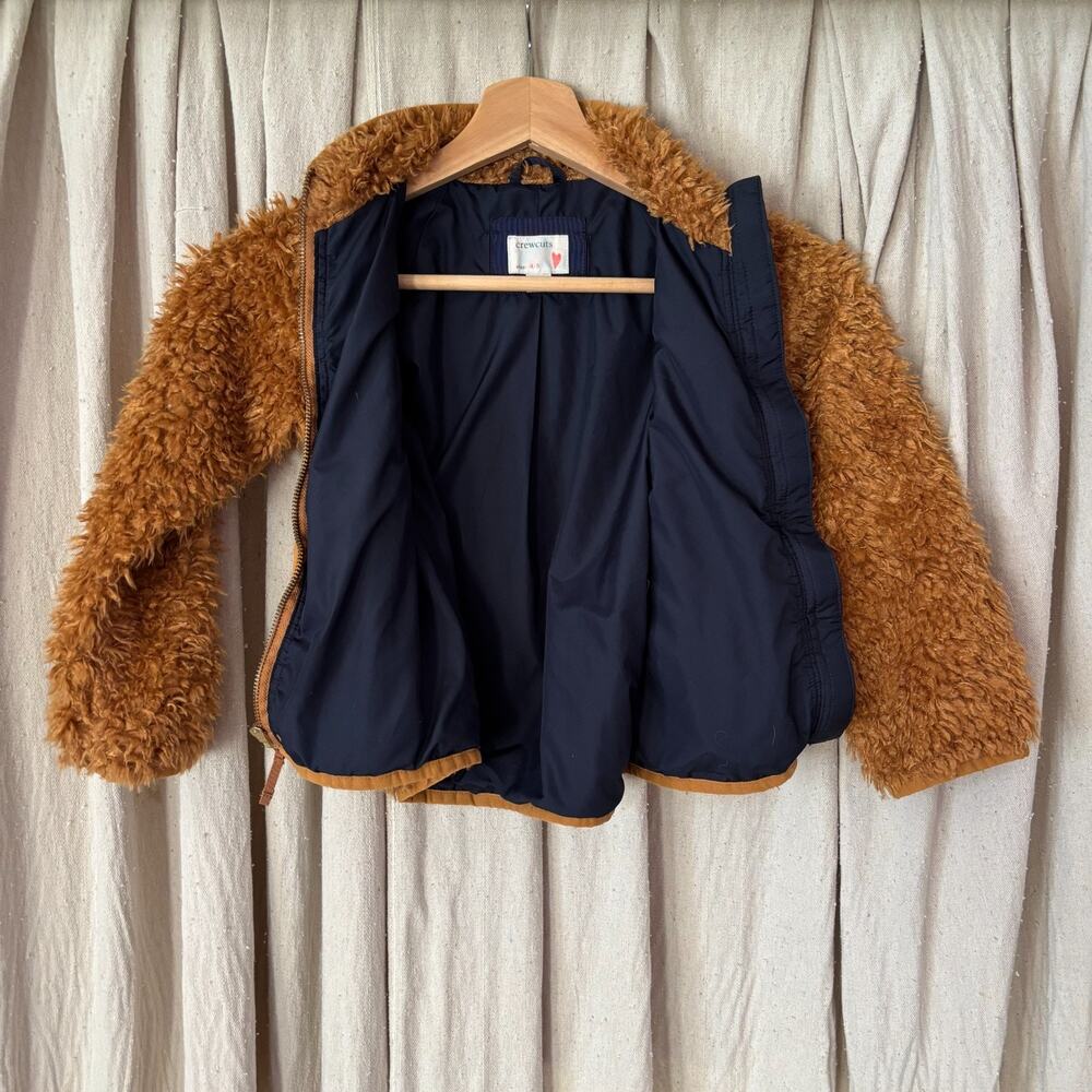 J. Crew Crewcuts kids brown sherpa coat size 4/5 with pockets for fall winter - Picture 2 of 8